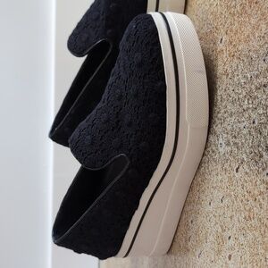 Stella McCartney | Black Floral Crochet Platform Flats Loafers Shoes Size 7.5